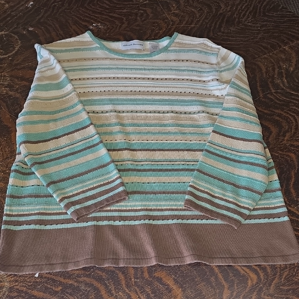 Alfred Dunner Striped Sweater in Cream, Brown, and Green